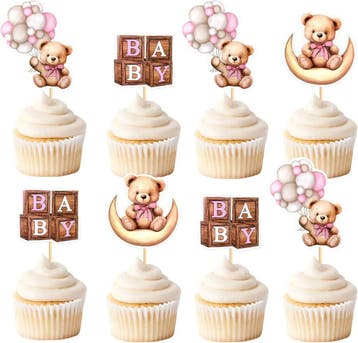 Taart topper en cupcake set Sweet Bears roze of blauw 25-del, Verzenden, Nieuw, Versiering, Geboorte of Huwelijk