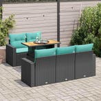 vidaXL 6-delige Loungeset met kussens poly rattan zwart, Verzenden, Nieuw, Rotan, Loungeset