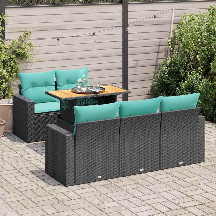 vidaXL 6-delige Loungeset met kussens poly rattan zwart, Tuin en Terras, Tuinsets en Loungesets, Loungeset, Nieuw, Rotan, Verzenden