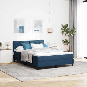 vidaXL Boxspring bed met LED-stripverlichting Blauw 140 x, Stof, Verzenden, Blauw, Nieuw
