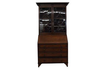 Antieke secretaire met opzetkast – eiken bureaukast met glas, Ophalen of Verzenden, Nieuw