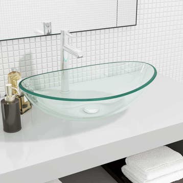 vidaXL Wasbak 54,5x35x15,5 cm gehard glas transparant, Verzenden, Nieuw