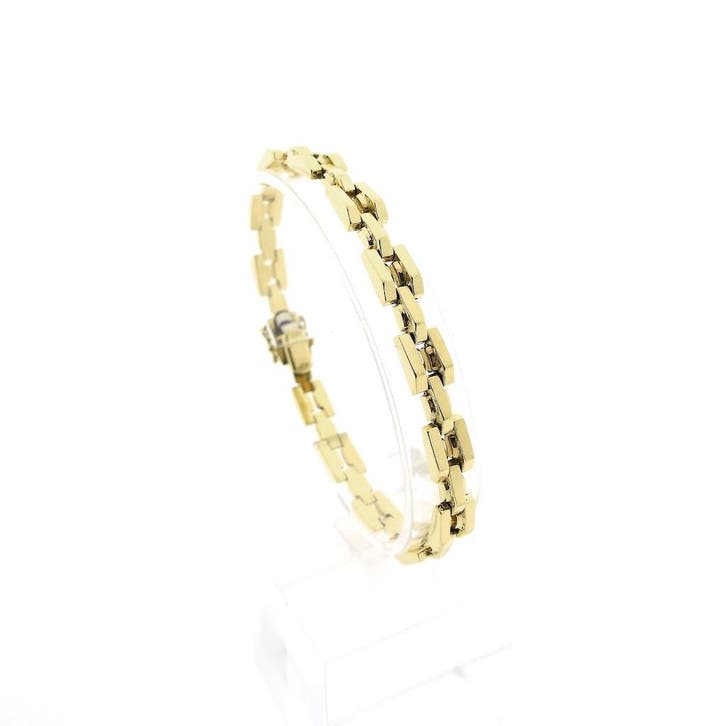 Gouden Bismarck schakelarmband, Sieraden, Tassen en Uiterlijk, Armbanden, Overige kleuren, Gebruikt, Goud, Ophalen of Verzenden