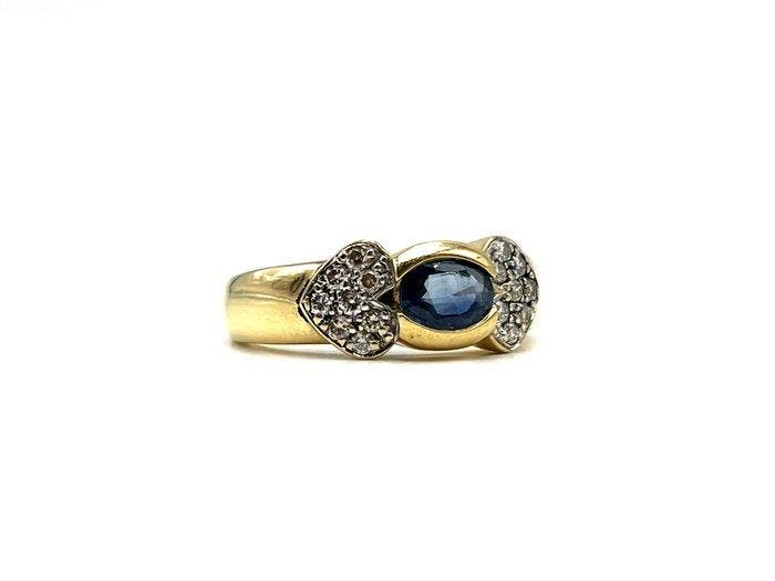 Ring - 18 karaat Geel goud - 0.75ct. tw. Saffier - Diamant, Sieraden, Tassen en Uiterlijk, Ringen