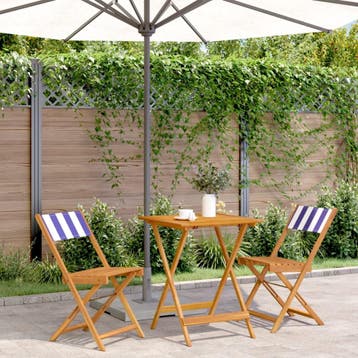 vidaXL 3-delige Bistroset stof en massief hout blauw en wit, Verzenden, Nieuw, Hardhout