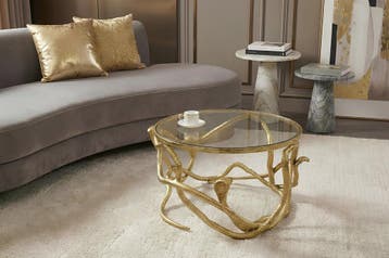 Salontafel SNAKE 70cm goud met glazen blad - 45743, Huis en Inrichting, Tafels | Salontafels, Ophalen of Verzenden, Nieuw