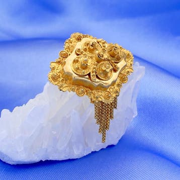 Antiek gouden broche van een mutsenbel, Ophalen of Verzenden, Gebruikt, Goud, Goud