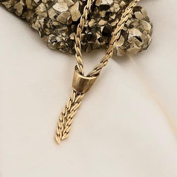 Gouden fantasieschakel collier met vaste hanger; 14 karaa..., Ophalen of Verzenden, Gebruikt, Goud, Goud