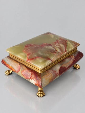 Italian Mid-Century Onyx Jewellery Casket with Gilt Brass