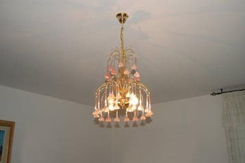 Kroonluchter - Muranoglas, Messing en verguld ijzer -