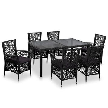 vidaXL 7-delige Tuinset poly rattan zwart, 6 zitplaatsen, Nieuw, Tuinset, Verzenden