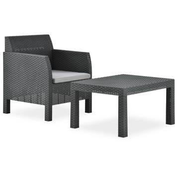 vidaXL 2-delige Loungeset met kussen PP rattan, Verzenden, Nieuw, 2 zitplaatsen, Loungeset
