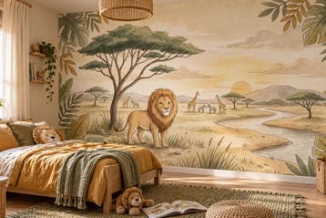 Leeuw behang babykamer – safari fotobehang op maat, Verzenden, Fotobehang
