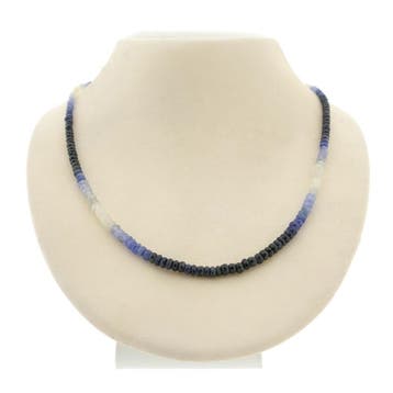 Multikleurige saffier kralenketting met gouden slot, Gebruikt, Ophalen of Verzenden, Met edelsteen, Goud