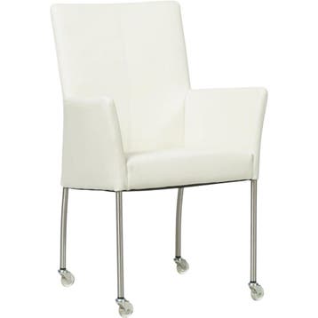 Leren eetkamerstoel Comfort met wieltjes en armleuning -, Huis en Inrichting, Stoelen, Wit, Nieuw, Leer, Ophalen of Verzenden