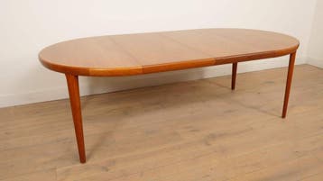 Vintage ronde eettafel | Teak | Uitschuifbaar | 120 - 220 cm, Huis en Inrichting, Tafels | Eettafels, Ophalen of Verzenden, Nieuw