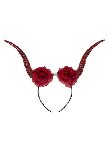 KIMU® Haarband Hoorns Rode Rozen Rood Duivel Bloemen Diadeem, Ophalen of Verzenden, Nieuw, Halloween, Accessoires