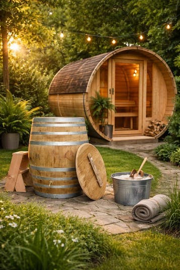 XXL eikenhouten ijsbad 500 liter - complete set!, Ophalen of Verzenden, Nieuw, Trap, Vast
