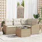 vidaXL Tuinbankenset met kussen 5 pcs Beige en Crème poly, Verzenden, Nieuw, Rotan, 5 zitplaatsen