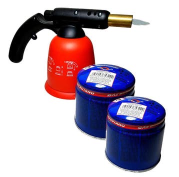 Soldeerbrander met piezo en 2x butaangas 190gr | regelbaar, Ophalen of Verzenden, Nieuw