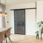 Stalen Schuifdeur met koofsysteem 6 Vlaks Rook glas Luxe des, 75 tot 150 cm, Nieuw, 150 tot 225 cm, Metaal