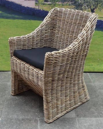 Kursi Louise dining tuinstoel naturel rotan - olefin black, Ophalen of Verzenden, Nieuw