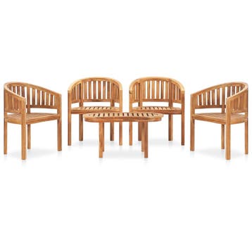 vidaXL 5-delige Loungeset banaanvormig massief teakhout, Verzenden, Nieuw, Teakhout, Loungeset