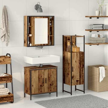 vidaXL Badkamermeubelset 3 st Bruin 33 x 33 x 120,5 cm, Verzenden, Nieuw, Overige typen