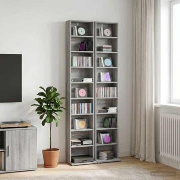 vidaXL CD Kast 2 st Grijs Sonoma 33 x 23,5 x 175 cm Bewerkt, Huis en Inrichting, Verzenden, Nieuw