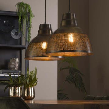 Hanglamp 2x 38diameter screed en brons antiek, Nieuw