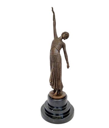 Beeldje - Art Deco bronzen danseres - 38 cm - Brons, Marmer