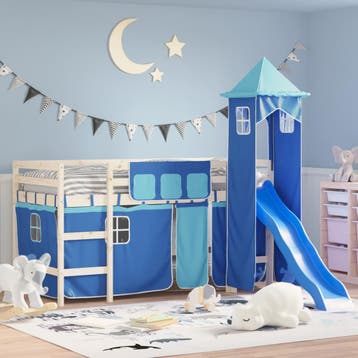 vidaXL Gordijnen voor hoogslaper met toren polyester blauw, Verzenden, Nieuw, Blauw