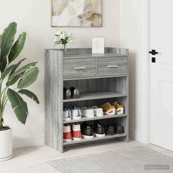vidaXL Schoenenkast Grijs Sonoma 73,5 x 36 x 92 cm Bewerkt, Huis en Inrichting, Kasten | Schoenenrekken, Nieuw, Verzenden