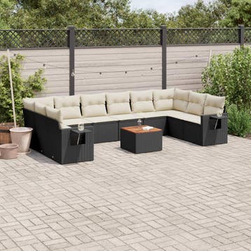 vidaXL 11-delige Loungeset met kussens poly rattan zwart, Verzenden, Nieuw, Loungeset