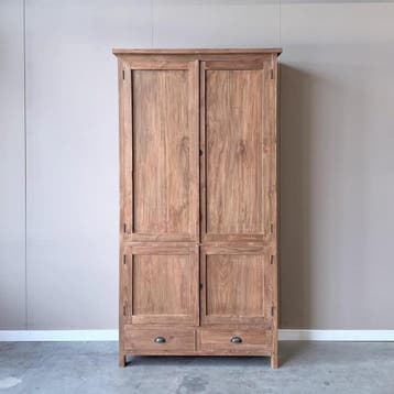 Robuuste vitrinekast teak Roosendaal -  Glazen deuren, Ophalen of Verzenden, Nieuw
