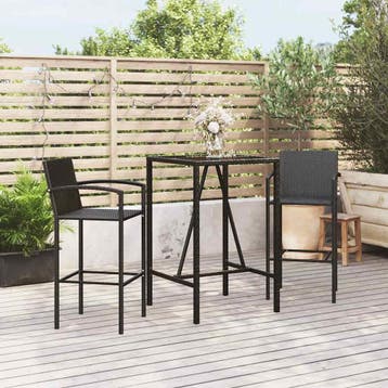vidaXL 3-delige Tuinbarset poly rattan zwart, Verzenden, Nieuw, 2 zitplaatsen