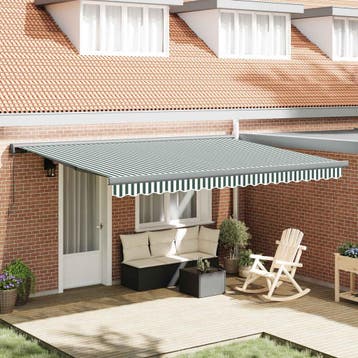 vidaXL Inklapbaar Zonnescherm Groen en Wit 4 × 3 m Canvas en, Verzenden, Nieuw
