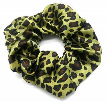 Haarelastiek Scrunchie – Panterprint – Gladde Stof – Zwart, Nieuw