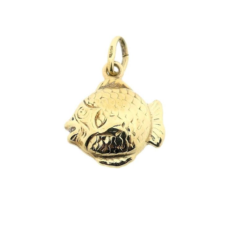 Gouden hanger van een vis (Hanger of bedel), Sieraden, Tassen en Uiterlijk, Bedels, Gebruikt, Overige merken, Goud, Ophalen of Verzenden