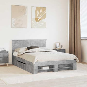 vidaXL Bedframe met hoofdeinde Beton Grijs 160 x 200 cm, Verzenden, Nieuw, Grijs, Hout