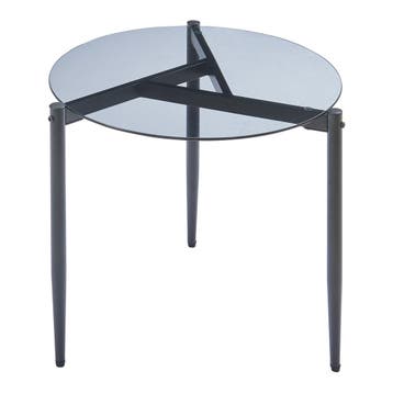 Bijzettafel Ulökantaa rond rookglas 50x50 cm grijs [en.casa], Verzenden, Nieuw