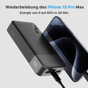 Powerbank - 20000 mah - 45W Snellader - Zwart - NOBIS, Verzenden, Zo goed als nieuw