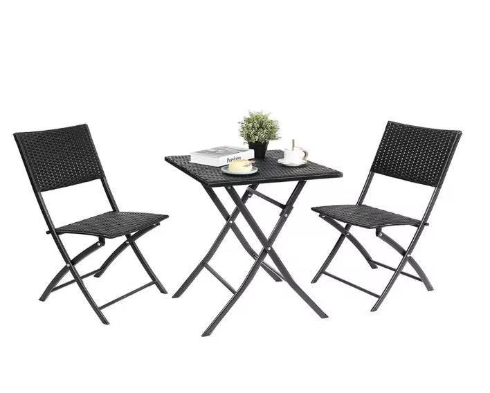Opvouwbare Rotan Balkonset: Tafel en 2 Stoelen - Camping, Tuin en Terras, Tuinstoelen, Nieuw, Verzenden
