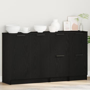 vidaXL Dressoir 3 st Zwart Eiken 120 x 30 x 70 cm Bewerkt, Huis en Inrichting, Kasten | Dressoirs, Verzenden, Nieuw, Overige houtsoorten