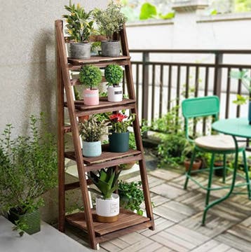 Opvouwbare 4-laags Ladderplank – Houten Boekenkast – Planten, Verzenden, Nieuw, Hout, Balkon