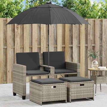 vidaXL Tuinbank 2-zits parasol en voetenbanken poly rattan, Verzenden, Nieuw