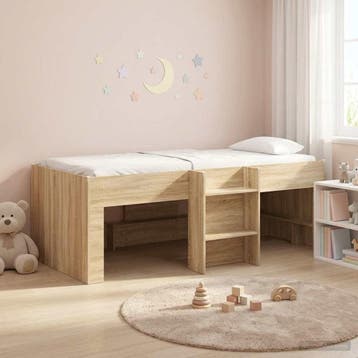 vidaXL Kinder Hoogslaper Sonoma Eiken 75 x 190 cm Bewerkt, Eenpersoons, Bruin, Verzenden, Nieuw
