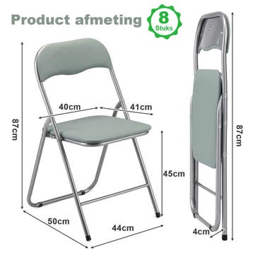 BARDI 8 Stuks Klapstoelen met PU Kussentjes 100KG - GROEN, Klapstoel met PVC Zitting , Overige kleuren, Nieuw, Ophalen of Verzenden