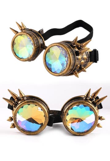 KIMU® Goggles Steampunk Bril Spikes Brons Montuur Caleidosco, Ophalen of Verzenden, Nieuw, Feestartikel, Carnaval