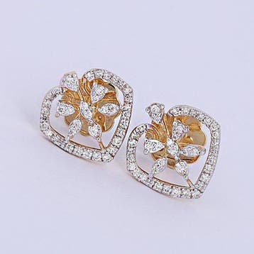 Oorstekers - 14 karaat Geel goud - 0.37ct. tw. Diamant, Sieraden, Tassen en Uiterlijk, Antieke sieraden